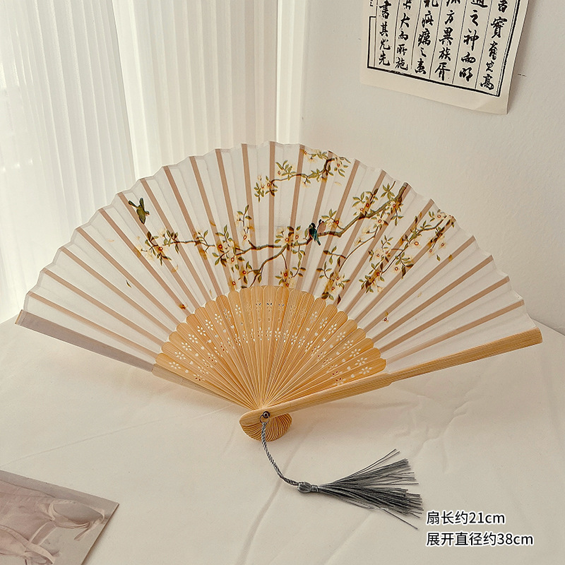 Abanico Plegable Chino Tradicional de Seda y Madera, Plegable y Portátil, para Fotografía Hanfu image 8