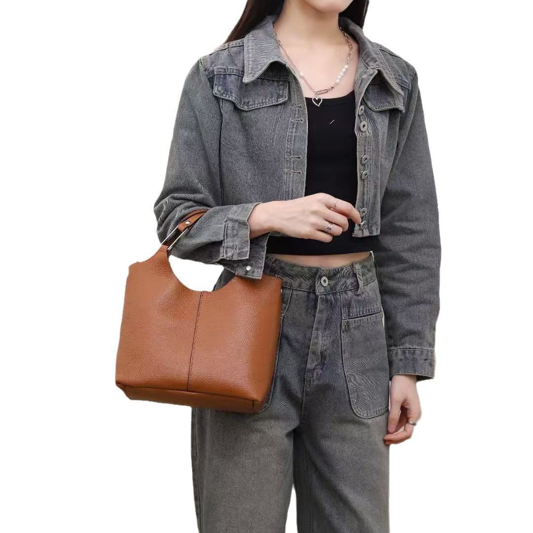(2개) 캐주얼 COWHIDE 메신저 백 2024 새로운 도착 유행 올매치 대용량 핸드백 가죽 여성용 통근 어깨 가방