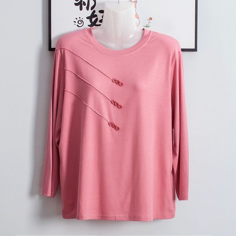 中高年女性のモーダル長袖Tシャツ2025新作秋服ゆったり大きいサイズママ秋服ボトムシャツトップス|undefined