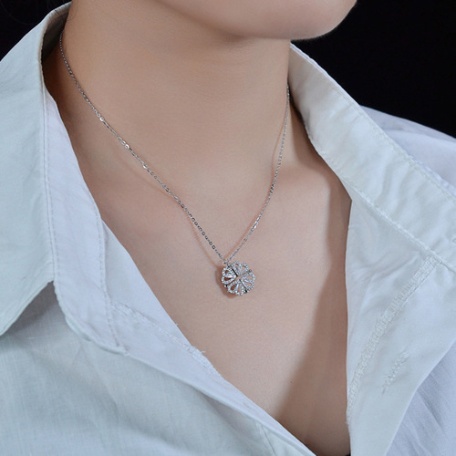 Titanium steel necklace, micro-set full zirconium clover heart pendant, minimalist luxury design women's summer social media collar necklace