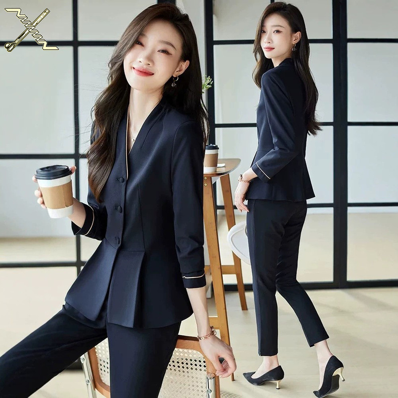 2026 new navy blue professional suit set for women, elegant, slim fit, waist-cinching, slimming, OL workwear, interview suit pants