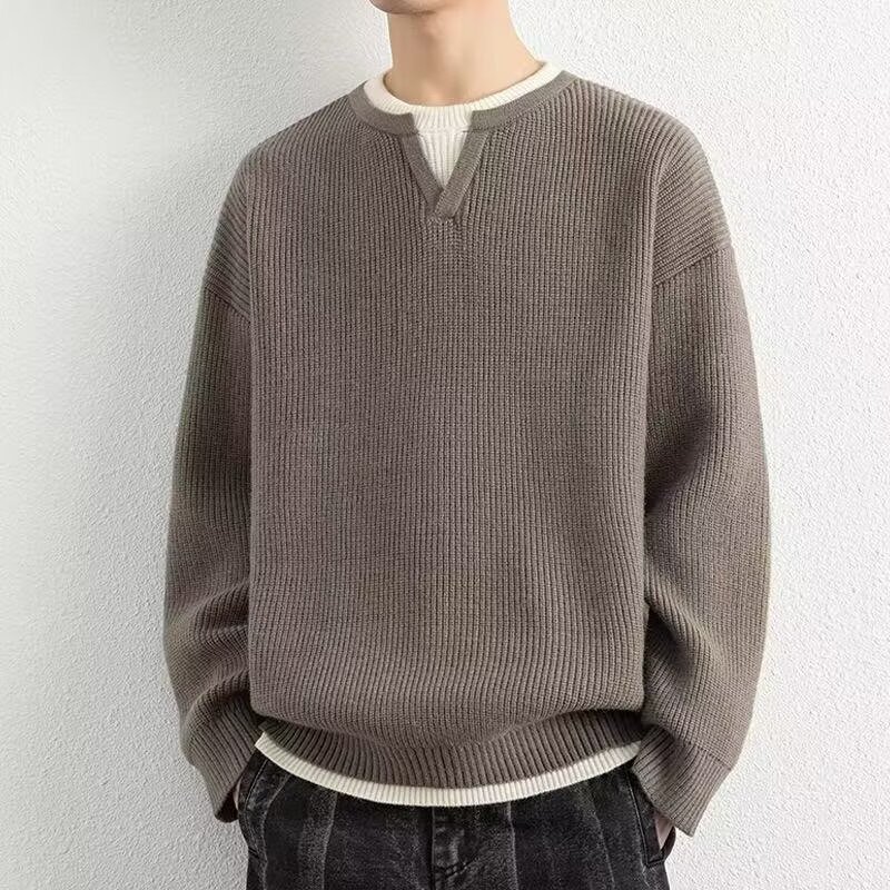 Manufacturer Online Sale of Fake Two-Piece Long-Sleeve Patchwork Knit Sweater, Unisex Pullover, Loose Fit, Solid Color, Base Layer, Arctic Fleece Top Manufacturer Online Sale of Fake Two-Piece Long-Sleeve Patchwork Knit Sweater, Unisex Pullover, Loose Fit, Solid Color, Base Layer, Arctic Fleece Top