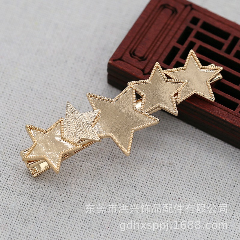 洪兴DIY饰品发夹24k金保色72*25MM星星滴油仿点翠毛胚鸭嘴夹B1664