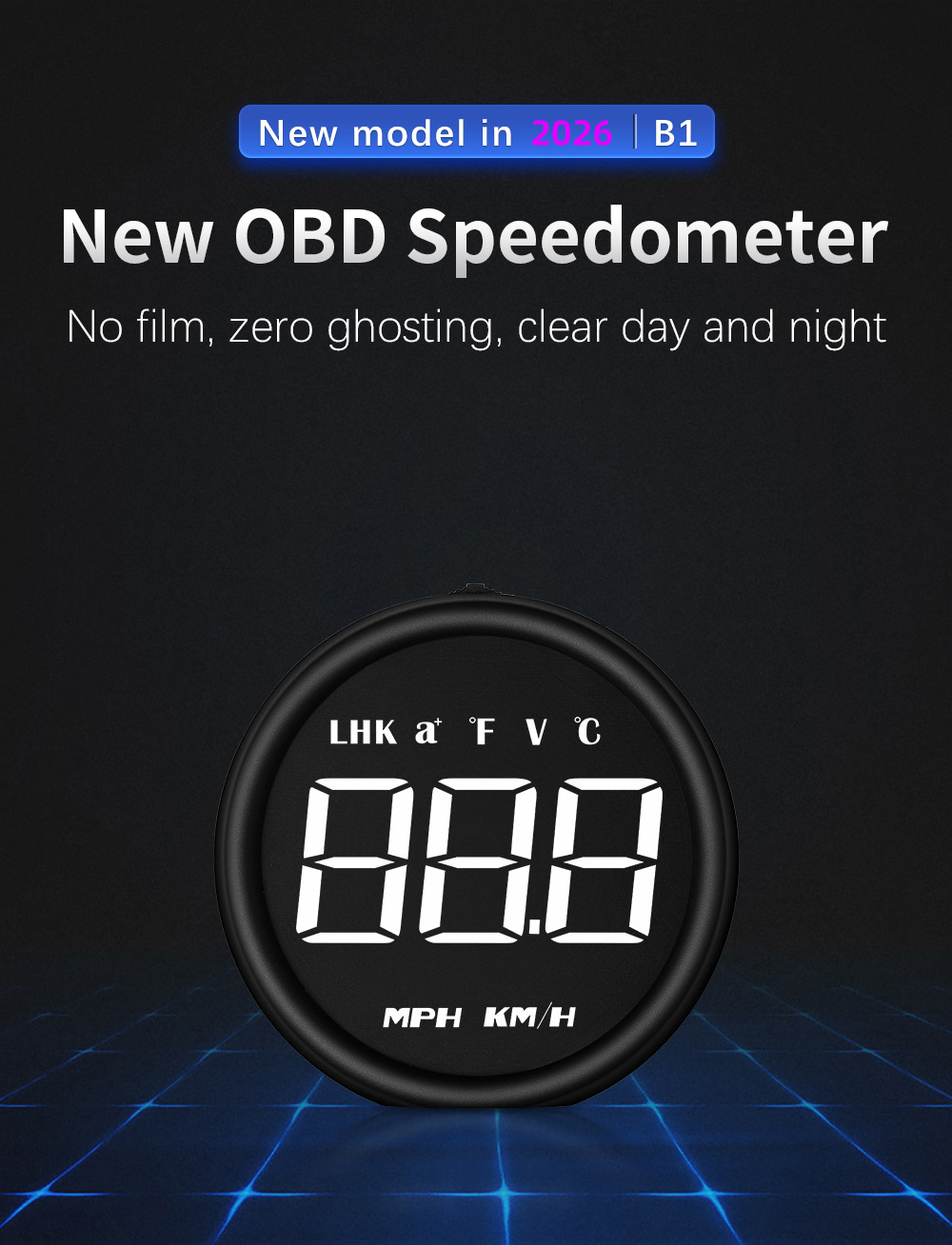 Cross-border car HUD head-up display, car OBD speed, water temperature, fuel consumption portable high-definition display B1