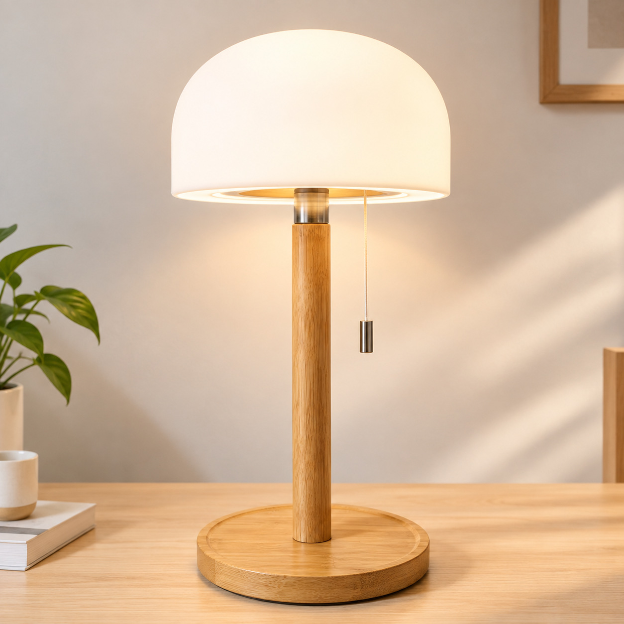 Lámpara de Mesa de Cabecera de Bambú y Madera Recargable USB para Dormitorio