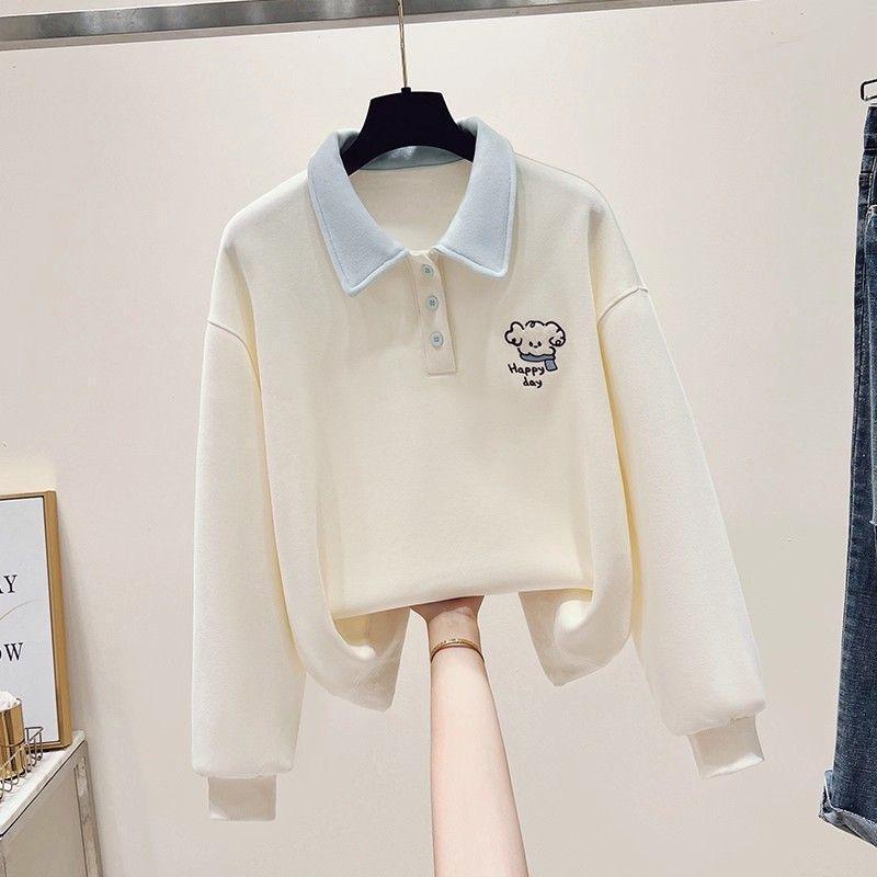 少女甜美学院风POLO领撞色卫衣2025秋装新款初高中学生翻领两件套|undefined