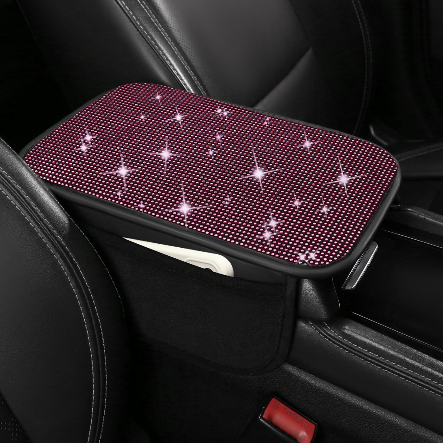 Armrest box pad | Fushou Sparkly Rhinestone - pink-rhinestone-storage