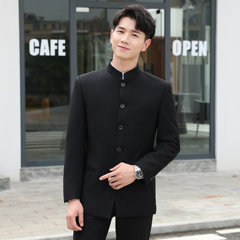 Men's Chinese-Style Suit Set for Young Men, Slim-Fit Wedding Attire, Traditional Chinese Stand-Collar Suit, Performance Outfit, Tang Suit, Chinese Style Men's Chinese-Style Suit Set for Young Men, Slim-Fit Wedding Attire, Traditional Chinese Stand-Collar Suit, Performance Outfit, Tang Suit, Chinese Style