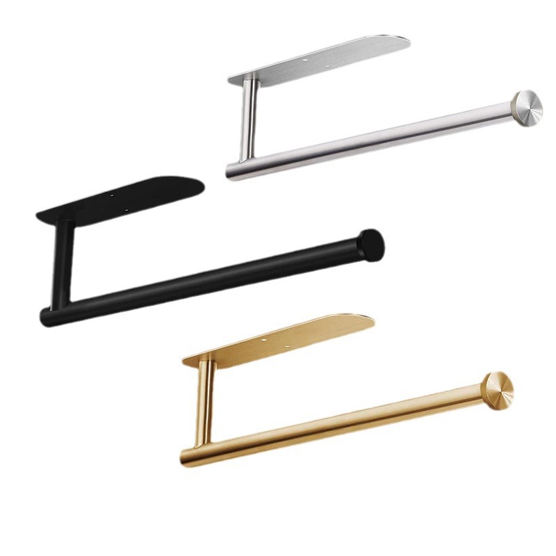 Estante de toallas de cocina de acero inoxidable sin claves sin perforación autoadhesivo tipo de pared metal negro americano estante de papel de baño