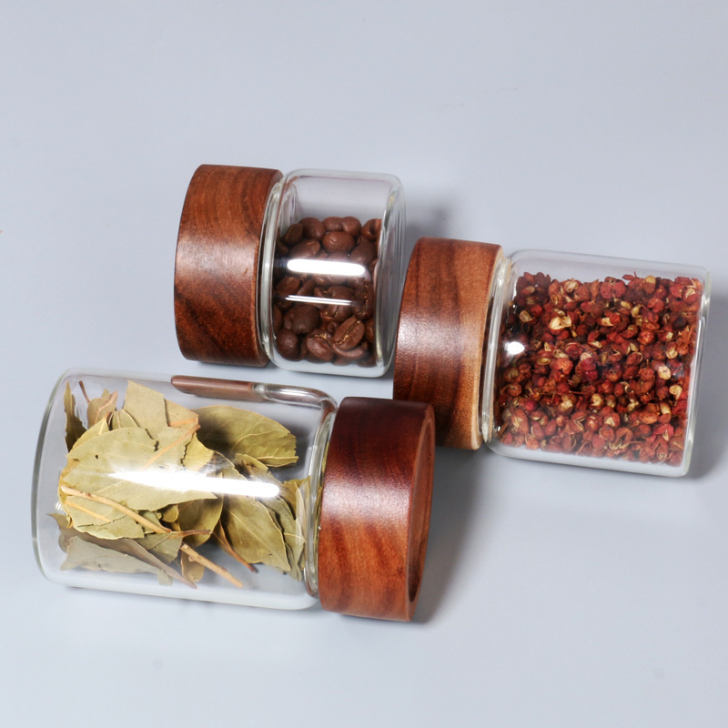Frasco de almacenamiento para cocina, frasco transparente para almacenamiento de aperitivos, frasco para café en grano, té, frasco sellado de vidrio con tapa de madera de acacia