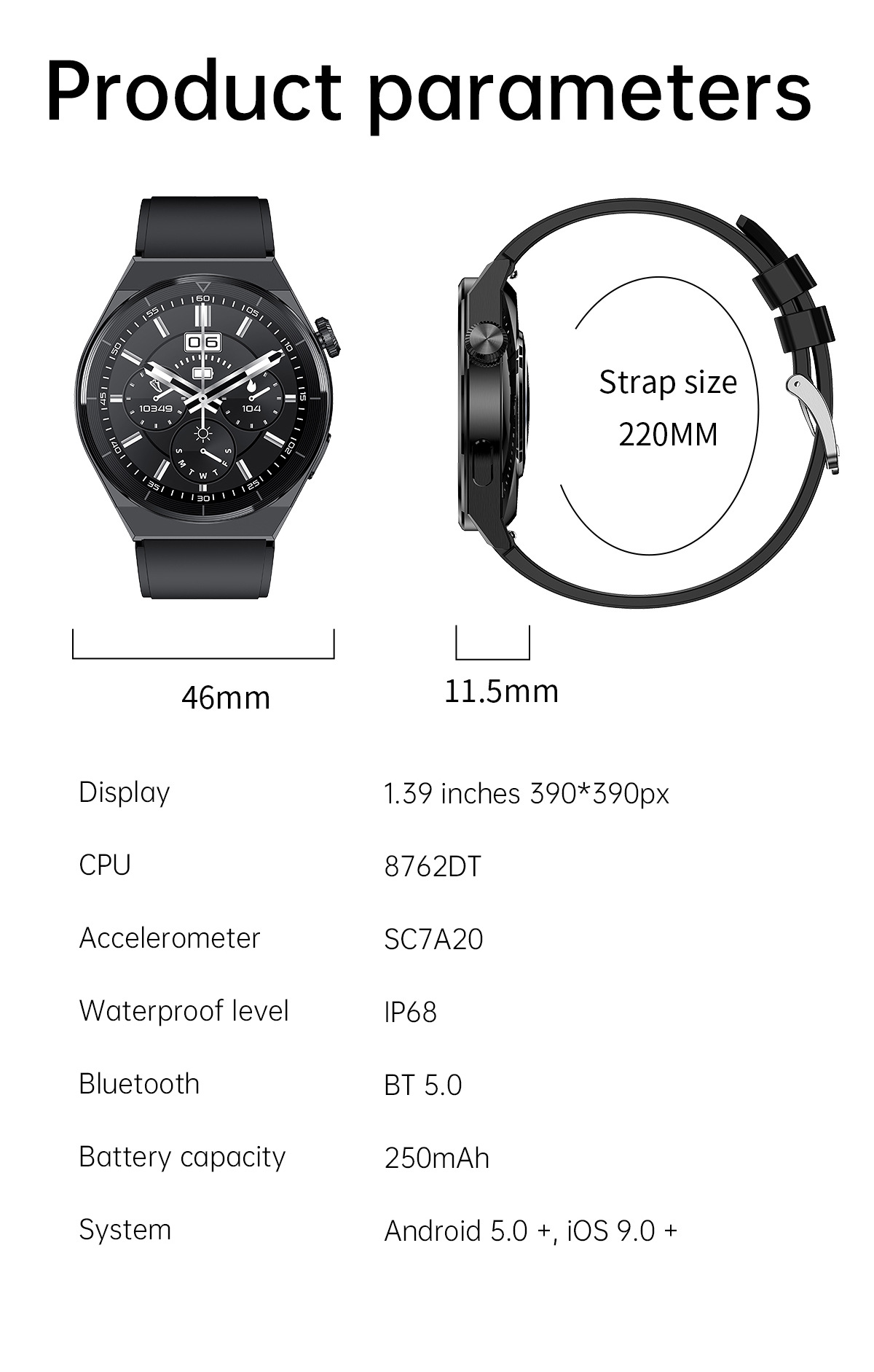 GT3PRO Smart Watch Bluetooth Anruf Herzfrequenz kabelloses Aufladen_voghion.com