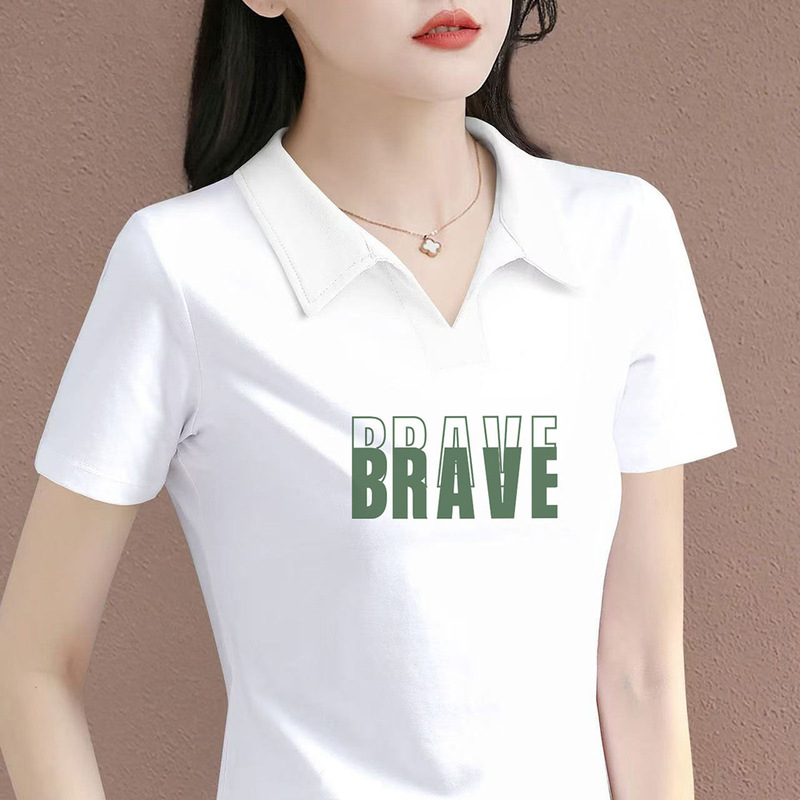 Lazy Style Polo Collar Short-Sleeved T-Shirt for Women 2025 New Summer Popular Right Shoulder Half-Sleeved Fashionable Age-Reducing Top