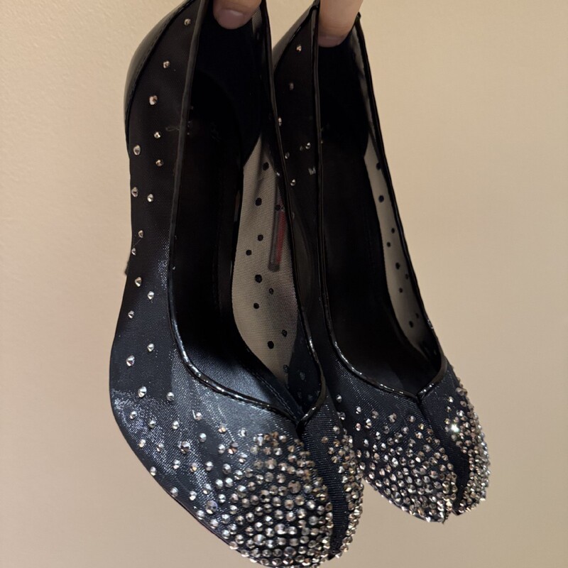 Mesh Rhinestone Sheepskin Genuine Leather Split-Toe High Heels Women's Pig Hoof Horseshoe Shallow Mouth 10.5cm Rhinestone Single Shoes Hollow-Out