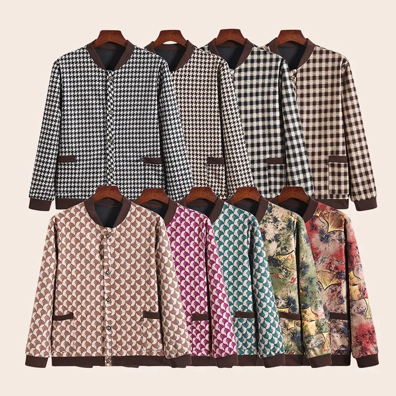 Мама средних лет весна и осень модная вязаная куртка большого размера новый средний и пожилой женский куртка в клетку топ