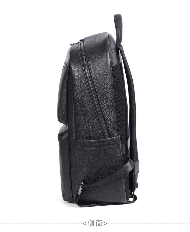Ba lô da bò lớp đầu cho nam, kiểu dáng tối giản, đa chức năng, ngăn laptop 15 inch — Màu đen chi tiết 18