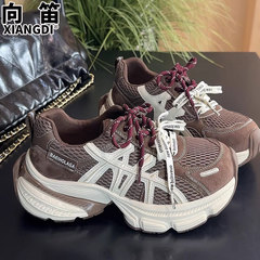 爆款双鞋带老爹鞋女款2025秋季新款厚底轻便百搭真皮休闲运动鞋子