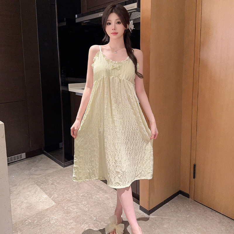 2024 verano con almohadilla de pecho mediano y largo pijama de color sólido pijama de niñas nubes de algodón puro deseo de viento dulce ropa para el hogar