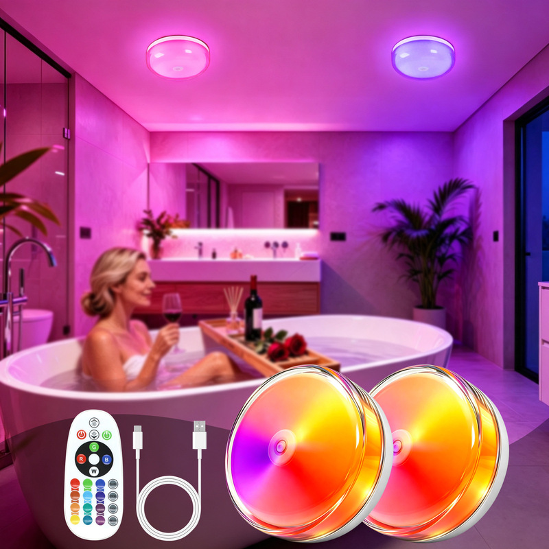 Amazon Rechargeable Touch Control Shower Light Ipx6 Wireless Rgb 18 Color Changing Bathroom Wall Light Ambient Light Remote Control