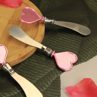 Wholesale UV plated pink love cream knife avocado jam bread smear knife western tableware in stock glue drop pattern
