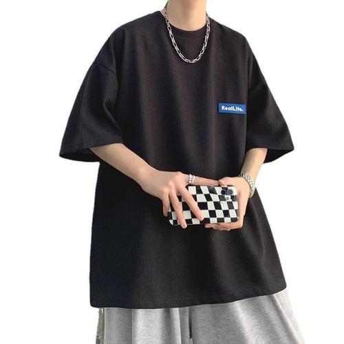 Klein Blue Men's Short Sleeve T-Shirt 2025 Summer Honeycomb Design Fashion Niche Minimalist T-Shirt Five-Button Sleeve