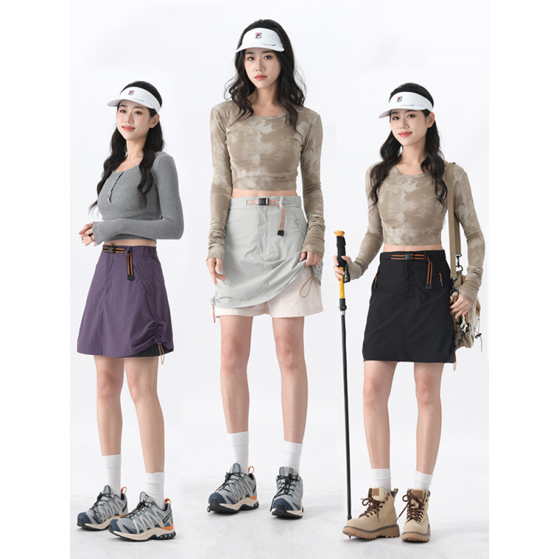 Mountain-style outdoor skirt shorts for women, high-waisted, slim-fit, anti-exposure A-line skirt, summer quick-dry casual work shorts skirt