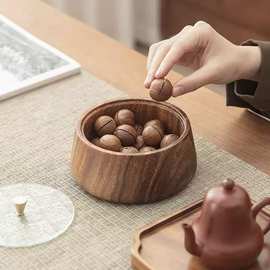 胡桃木圆钵坚果盒高端干果盒锥形带盖瓜子茶点零食多功能收纳盒子