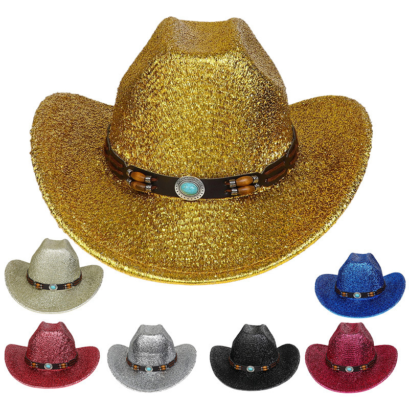 New gold western cowboy hat women stage woolen hat foreign trade hat men's and women's party cross-border holiday hat wholesale