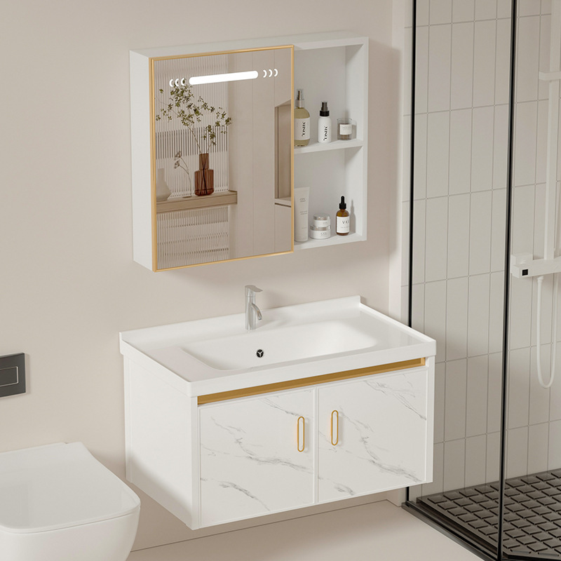 gabinete de baño de aluminio espacial de casa pequeña, lavabo de baño combinado, lavabo de cerámica, lavabo cerámico, lavabo cerámico, lavabo cerámico