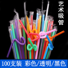 Disposable straws single individually packaged colorful artistic straws beverage shape long straws 100 pieces/pack wholesale