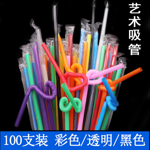 Disposable straws single individually packaged colorful artistic straws beverage shape long straws 100 pieces/pack wholesale