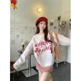 甜美圣诞字母慵懒风软糯毛衣女冬季2024新款洋气宽松加厚针织上衣