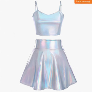 Aliexpress Amazon Cross-Border Popular Large Swing Skirt for Women Nightclub Stage Performance Clothing Pleated Skirt Suit for Women