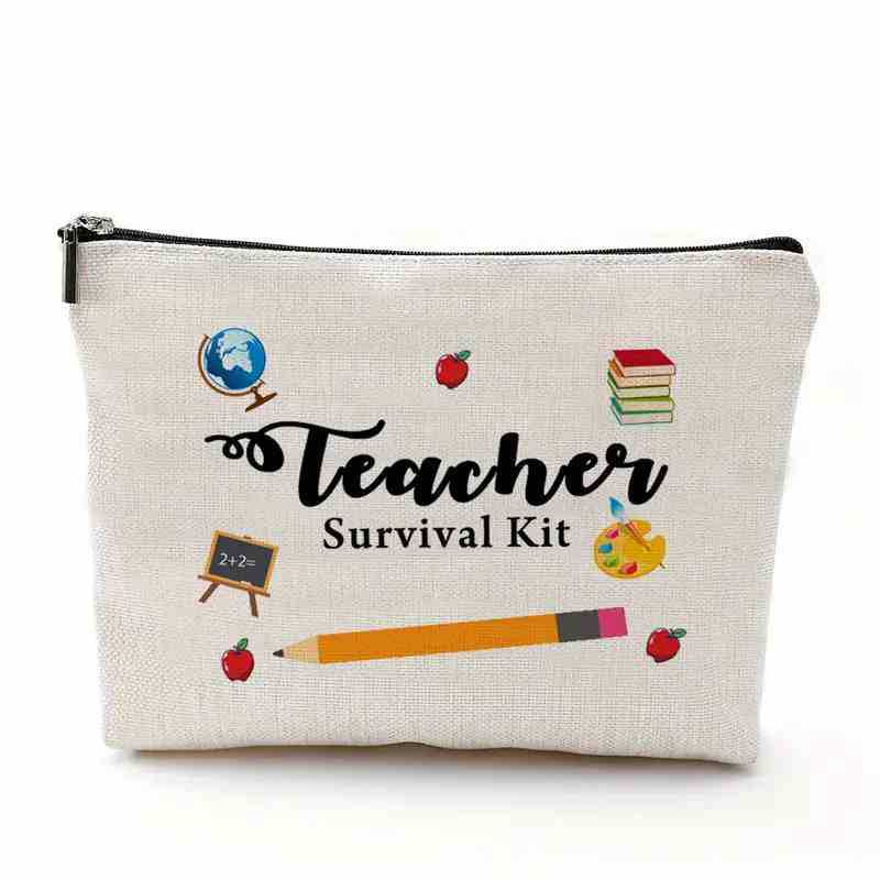 Bolsa de maquillaje transfronteriza para maestros regalo maestro cremallera bolsa impermeable bolsa de almacenamiento de lino regalo del Día del Maestro