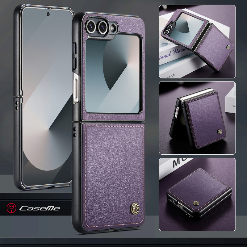 Suitable for Samsung Zflip6 Light Luxury Flip Leather Case, Full Protection, Anti-Drop, Foldable Screen Phone Case, Business Side Buckle 7 Suitable for Samsung Zflip6 Light Luxury Flip Leather Case, Full Protection, Anti-Drop, Foldable Screen Phone Case, Business Side Buckle 7