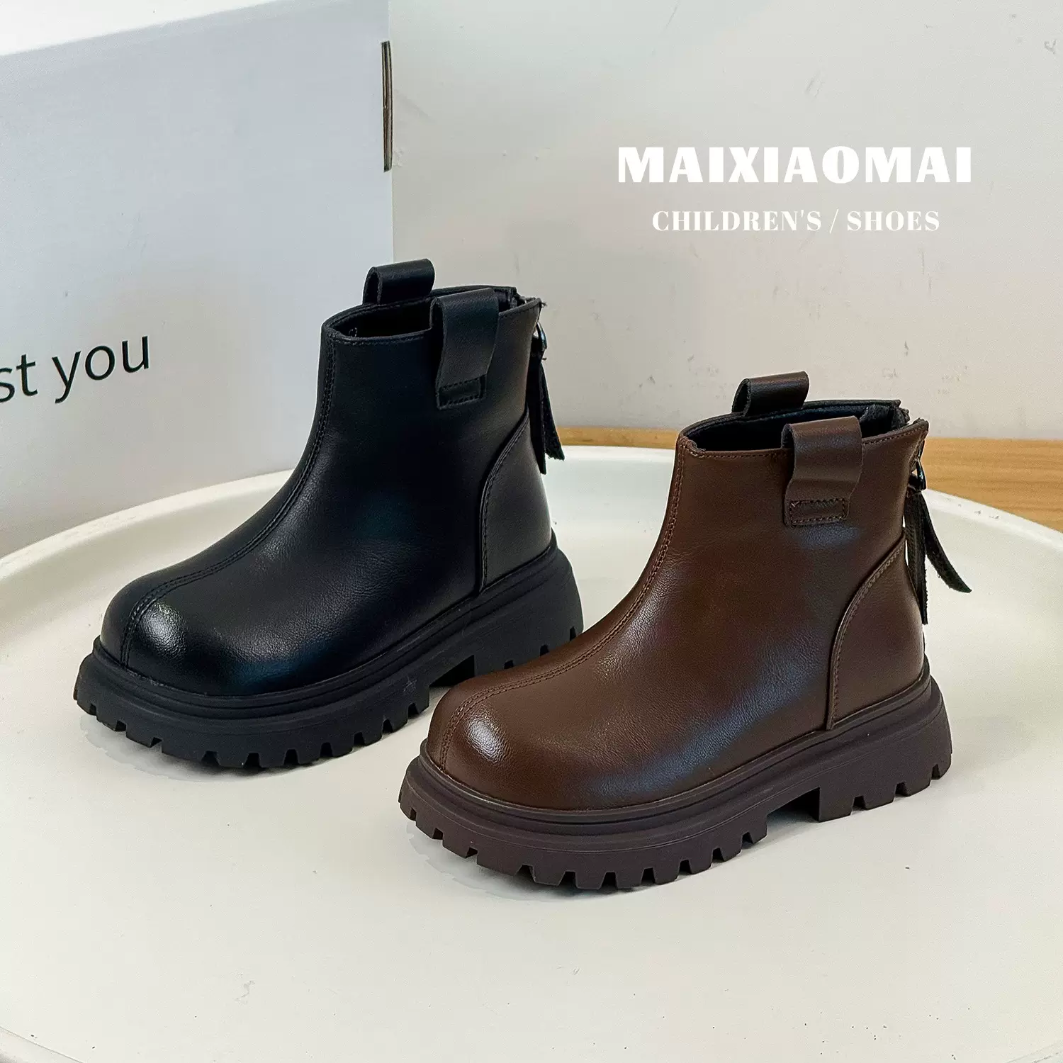 迈小迈2025年冬季新款儿童单靴时尚百搭女童短靴韩版简约女孩皮靴