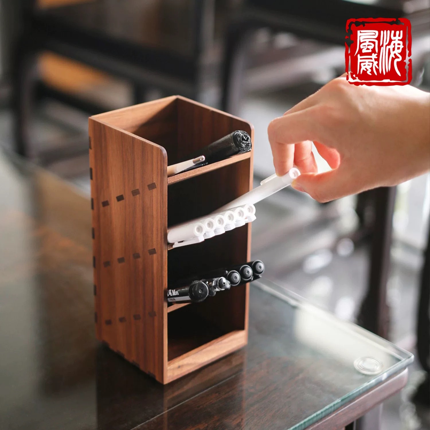 호두나무 펜 홀더 사무실 책상 홈 문구 보관 데스크탑 단단한 나무 펜 홀더 보관 스승의 날 선물