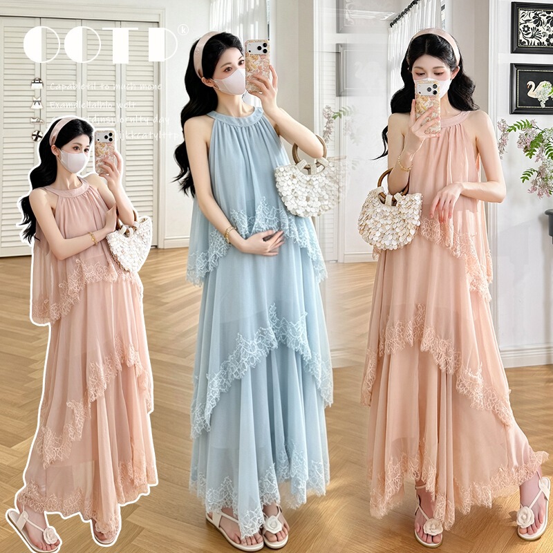 Real Shot of the New Product: Summer Simple and Elegant Maternity Dress, Chiffon Slimming Long Dress, Women's Vacation Dress