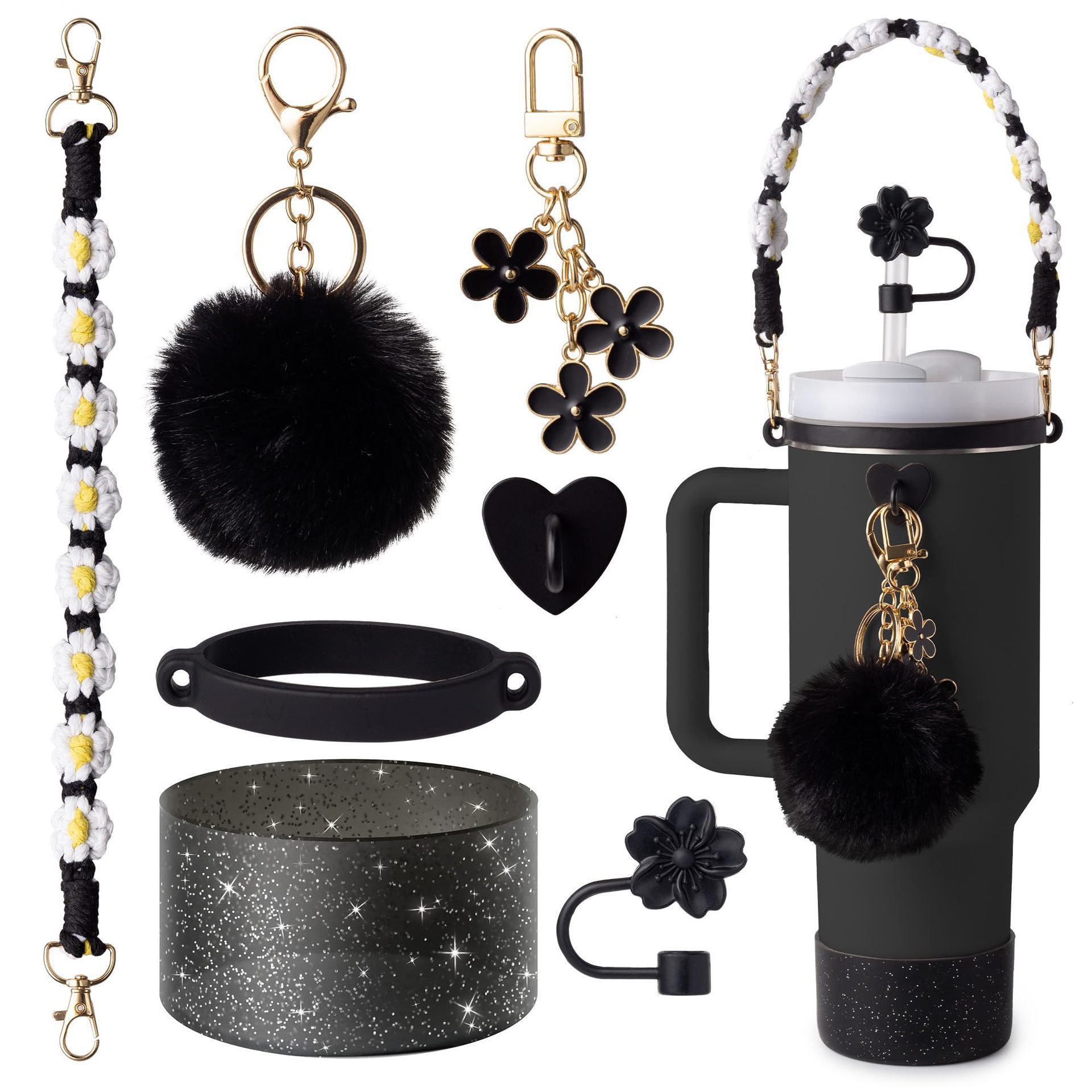 Nuevos productos Stanley taza de agua de mano cadena de taza de flores colgante de amor Begonia gorra de paja bola de peluche llavero
