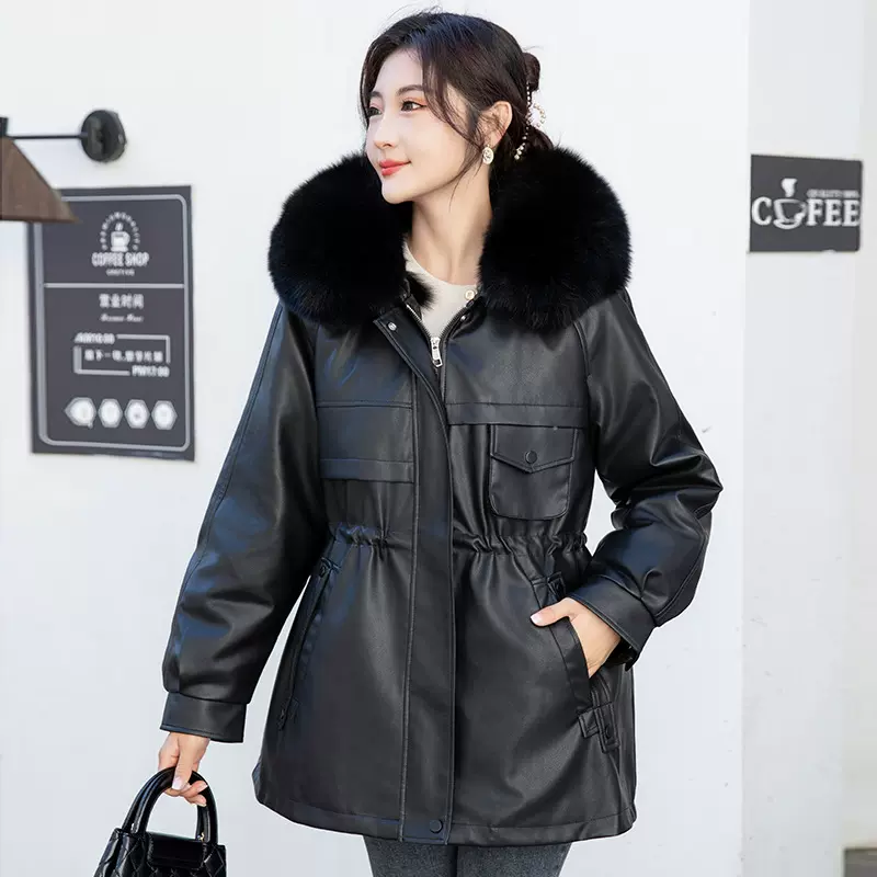 小个子皮衣女2024冬季新款内胆可拆卸皮夹克狐狸毛中长款皮草外套