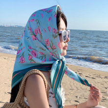 蓝色碎花90大方巾丝巾女2025新款春秋洋气时尚百搭小方巾围巾披肩