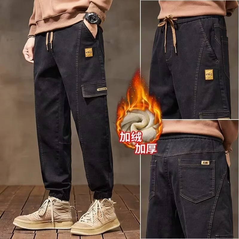 Плюшевый толстый карго брюки повседневные брюки для мужчин 2024 года тепло и зимой