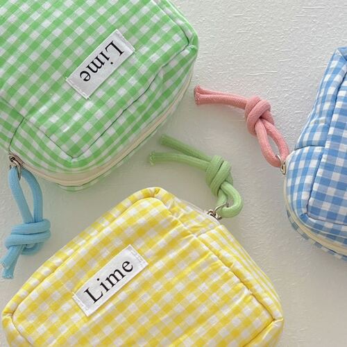 Japanese cotton blue check small square bag ins style high-looking student portable cute multifunctional sundry storage bag