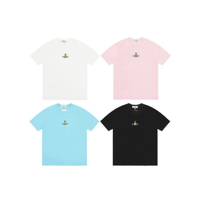 Vivienne Westwood Saturn Print Pure Cotton Round Neck Short Sleeve T-Shirt for Men and Women, Trendy Couple Style