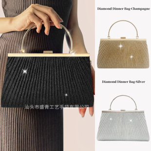 Spot Cross-Border E-Commerce Ladylike Handbag Pleated Wedding Banquet Bag Satchel Shoulder Crossbody Bag Exquisite Evening Bag