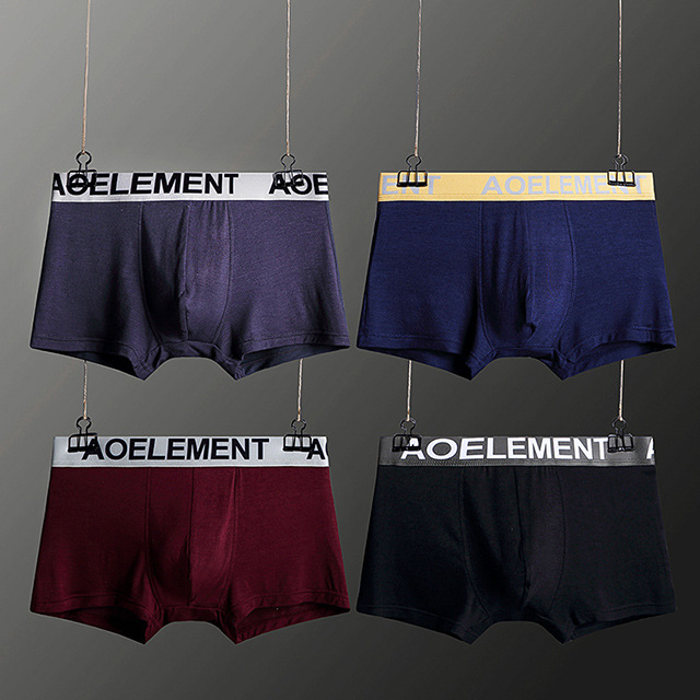 Free Shipping 4 Boxed Youth Breathable Boxes Modal Men's Mid-Waist Underwear Sexy U-Convex Four-Corner Shorts Head