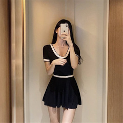 Original factory 2023 new Korean version fresh and conservative stomach-hiding, slender-back revealing hot spring swimsuit for women, cross-border supply source