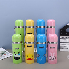 304不鏽鋼子彈頭卡通動物系列 彈跳真空保溫杯學生水杯便攜帶提繩