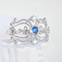 新款月光石开口戒指蓝光天然日韩皇冠复古指环时尚蕾丝女生日礼物