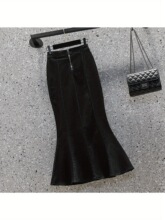Y 12756 Flared Denim Skirt ��Ҷ��ţ�а���ȹ �羳����ѷŷ����