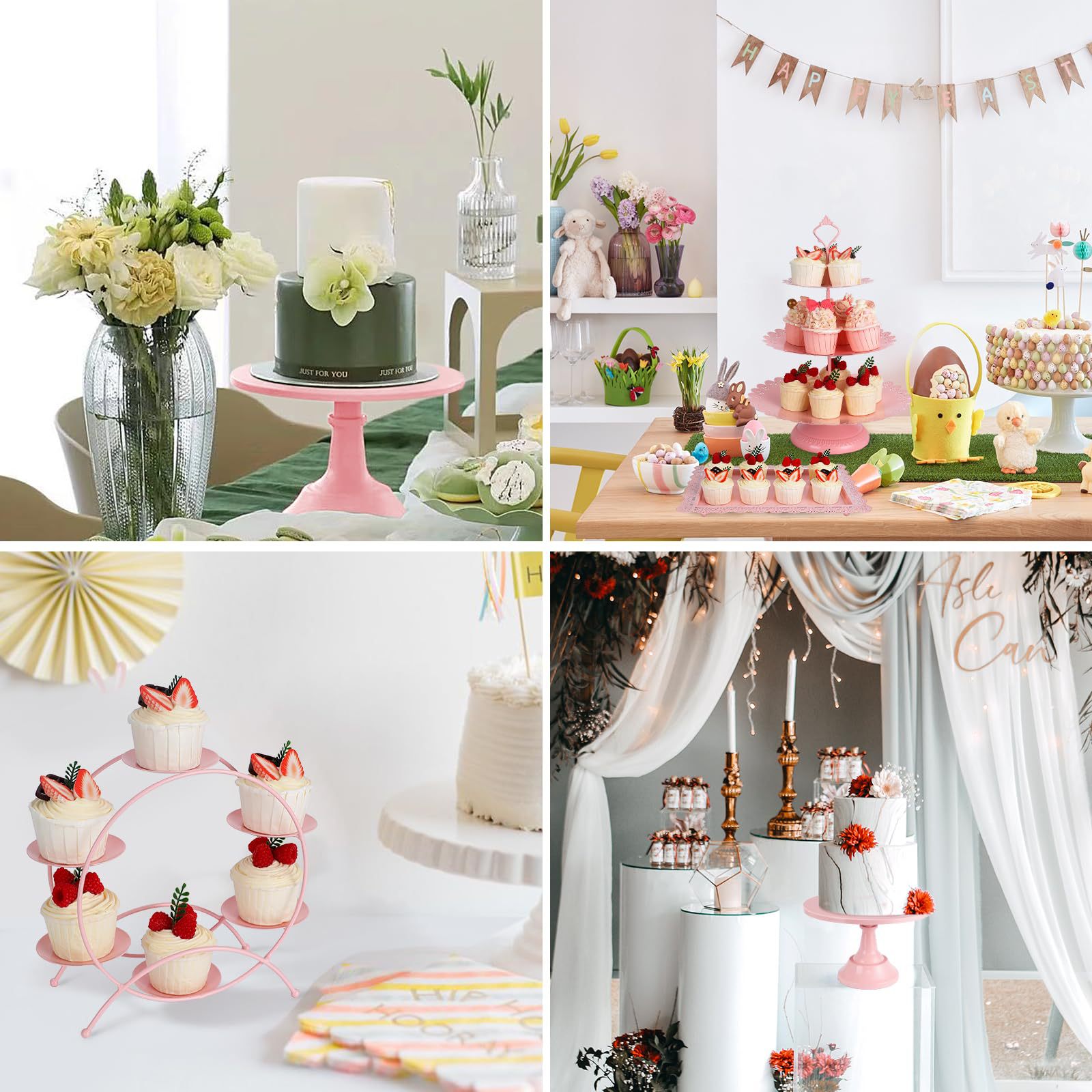 7 piezas juego de estantes de pasteles rosa mesa de postres set de exhibición metal redondo estratificado nuevo estante de cupcake rosa image 5